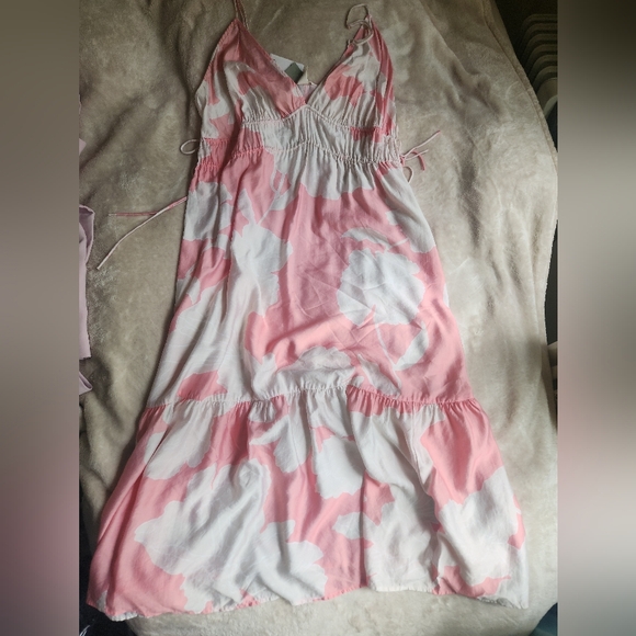 H&M Drawstrings Maxi Dress Floral Light Pink XXL, XL BNWT - Picture 13 of 15